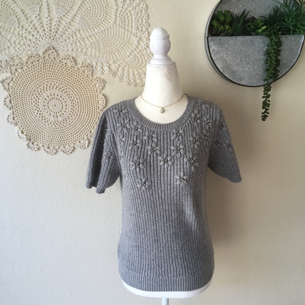 Parker embellished rhinestone short sleeve sweater